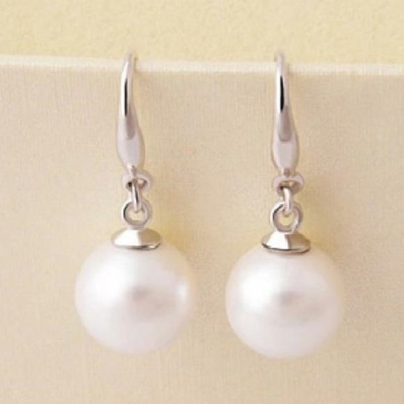 Pearl drop Plated Fashion Hook Earrings 10MM - Picture 5 of 5